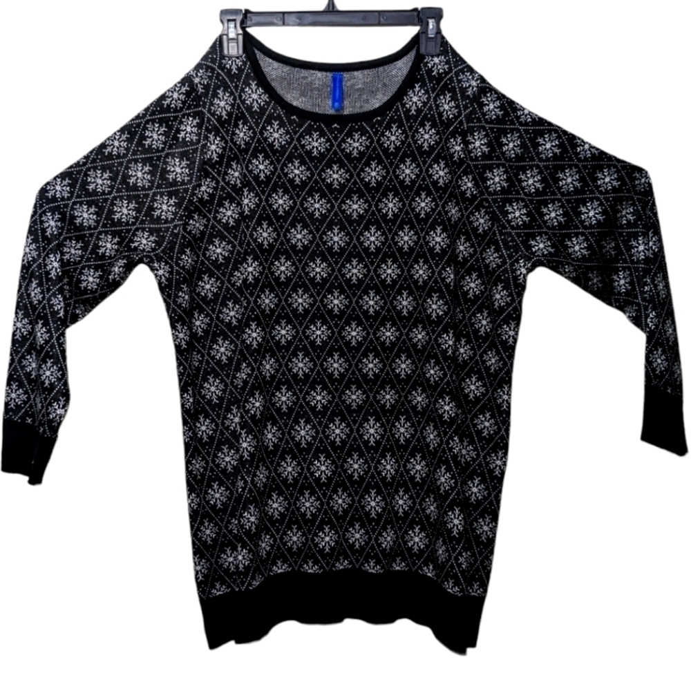 Falls Creek Long Sleeve Snowflake Holiday Winter Fall Black White 2XL Christmas